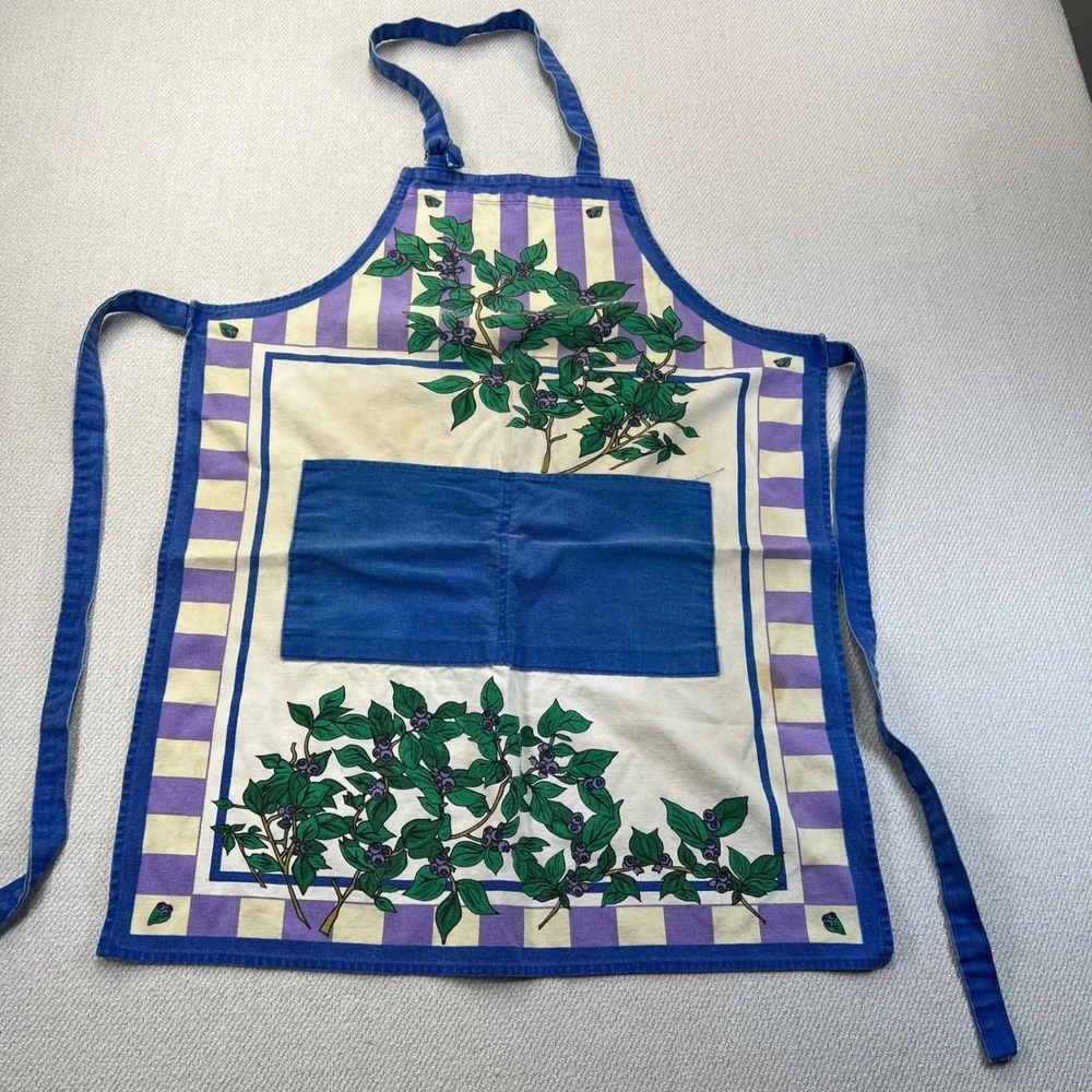 Bib Apron Set 2 OS Multicolor Tropical Blueberry Botanical Cotton Canvas‎ READ